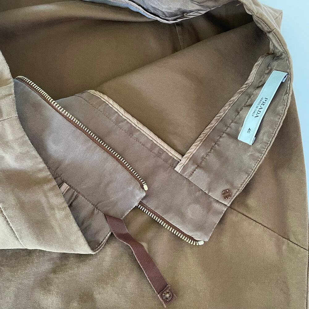 Prada Brown Midi Skirt Gold Grommet Zip Italy Size 46 Minimalist Luxury Classic - Picture 9 of 14